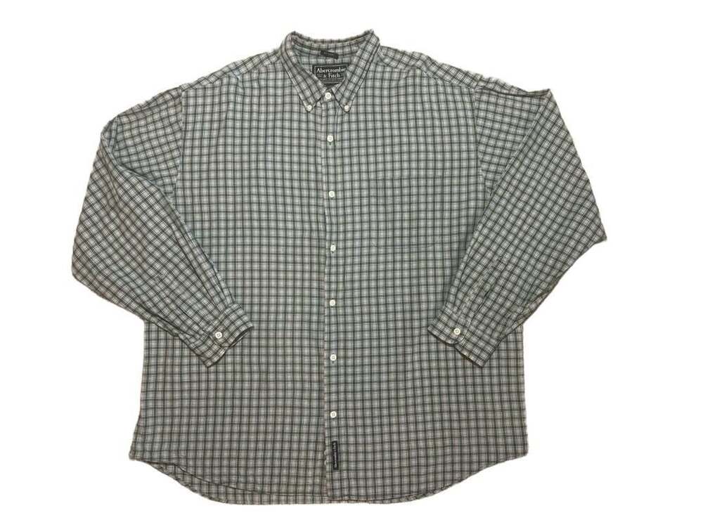 Abercrombie & Fitch Big Shirt Mens XL Green Blue Plaid Long Sleeve Button Down